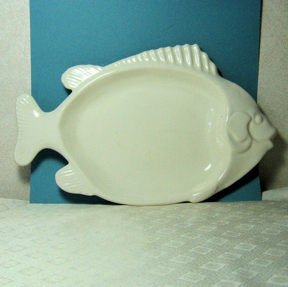 White Ceramic Fish Platter Calif USA