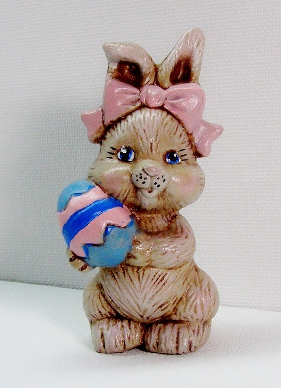 GIRL BUNNY rabbit pink bow & egg