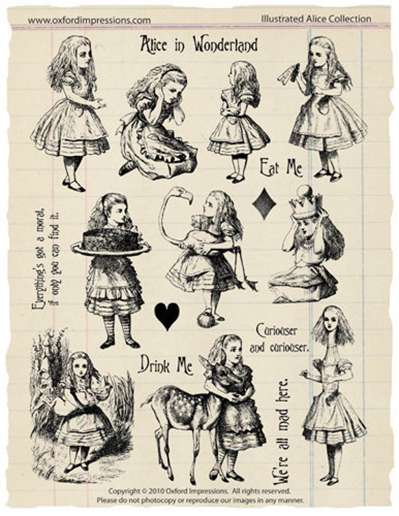 Illustrated Alice Alice in Wonderland rubber stamp