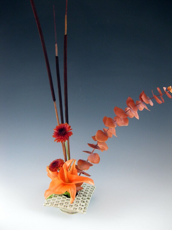 Ceramic Ikebana Vase Porcelain Basketweave by Botanic2Ceramic