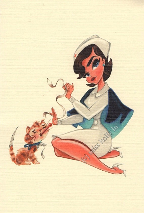 Get Well Note Card Pin Up Style Sexy Nurse in Blue Nurse