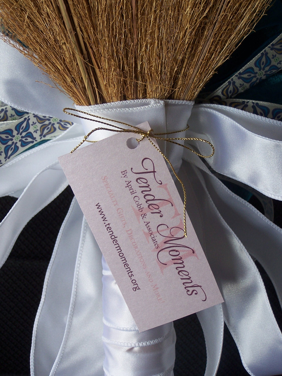 Decorative Wedding Broom with White Lillies and Champagne