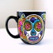 Sugar Skull Mug Day of the Dead Coffee Cup Folk Art Painted Tattoo Flowers pink orange turquoise black - READY TO SHIP