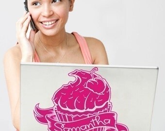 cupcake laptop decal personalized, custom cupcake laptop sticker, FREE SHIPPING