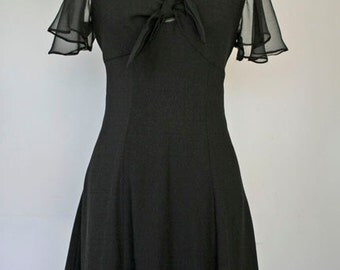 ADDAMS FAMILY // little black 1990s dress with sheer sleeves S / M