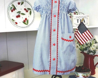 Recycled Dad's Shirt Peasant Dress PDF Pattern - 4th of July Outfit - Reuse Dad's Shirt Upcycled - 4th of July Dress