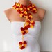 FREE SHIPPING Red and Yellow Flowers Hand Crochet Lariat Scarf