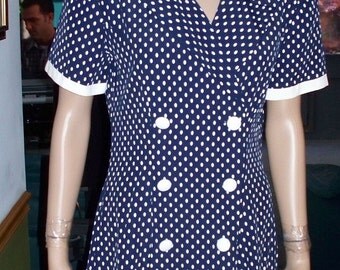 Womens Dress-Casual Dress -White Polka Dot -Short Sleeves- Day Dress ~ Women's Vintage Casual Dress