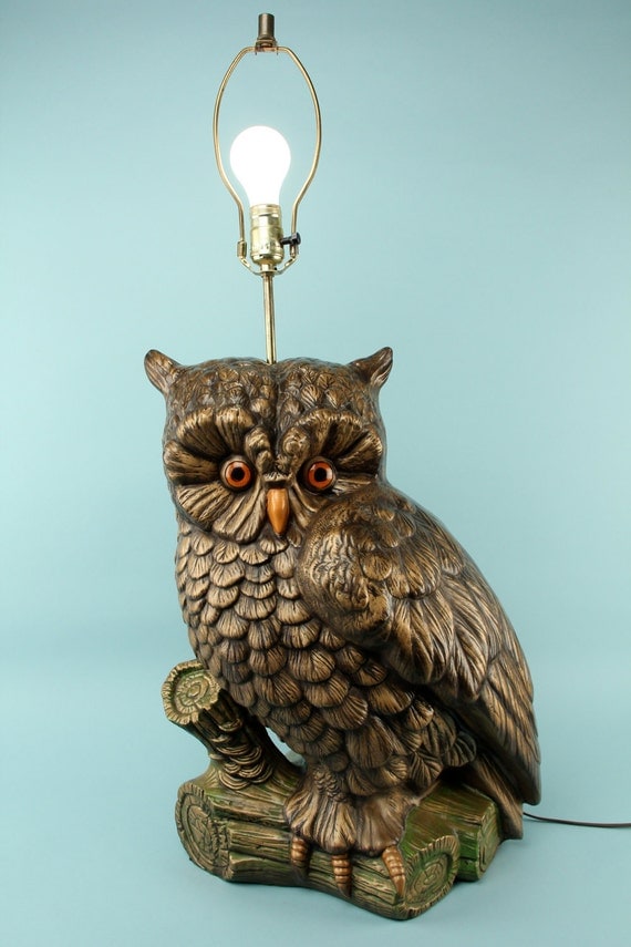 Vintage Gigantic Owl Table Lamp Lighting Home Decor Rustic