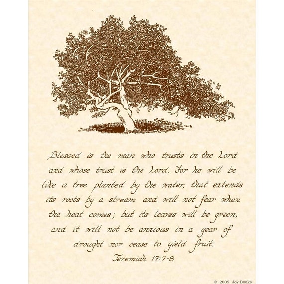 JEREMIAH 17:7-8 8 X 10 Handwritten Calligraphy Art Print