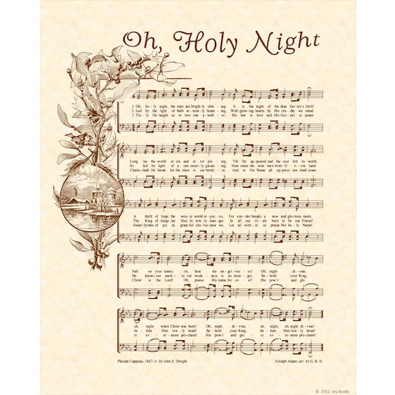 OH HOLY NIGHT 8x10 Antique Hymn Art Print by VintageVerses