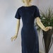 Vintage 50s Day Dress Navy Blue Eyelet Linen Embroidered Floral Dress