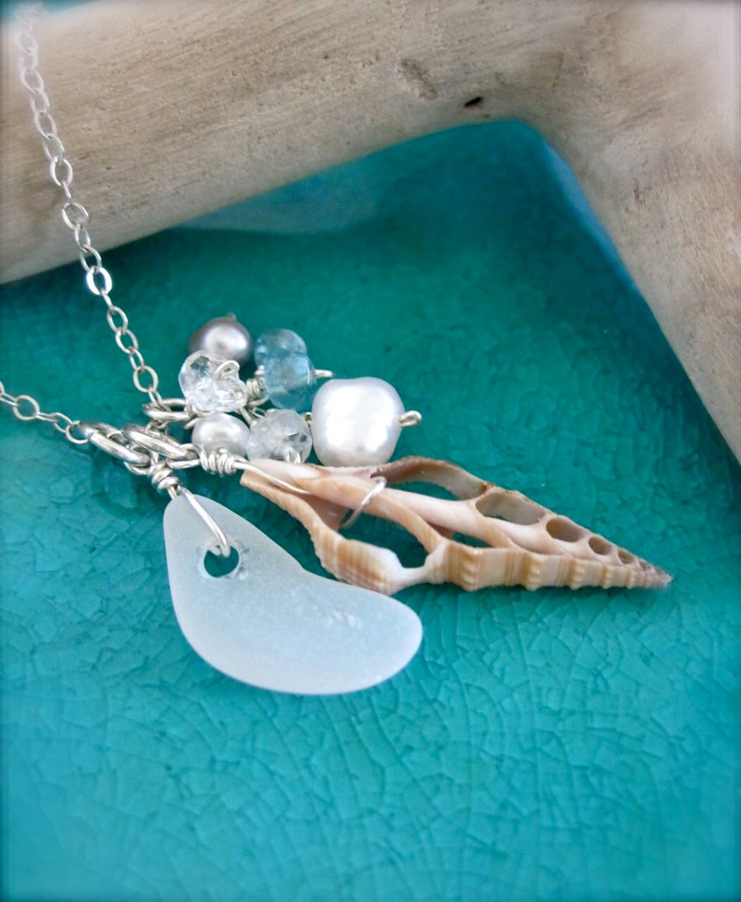 Seaglass and shell beach necklace Made in Hawaii