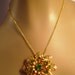 Vintage Brooch Peridot Lime Peridot 13 Large Rhinestones Filigree Flower 50s