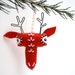 Scandinavian Felt Reindeer Ornament - hand embroidered ornament - folk art plush reindeer Christmas ornament - red with embroidered flowers