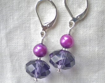 Earrings Purple Crystals and Pearls - She Loves Purple