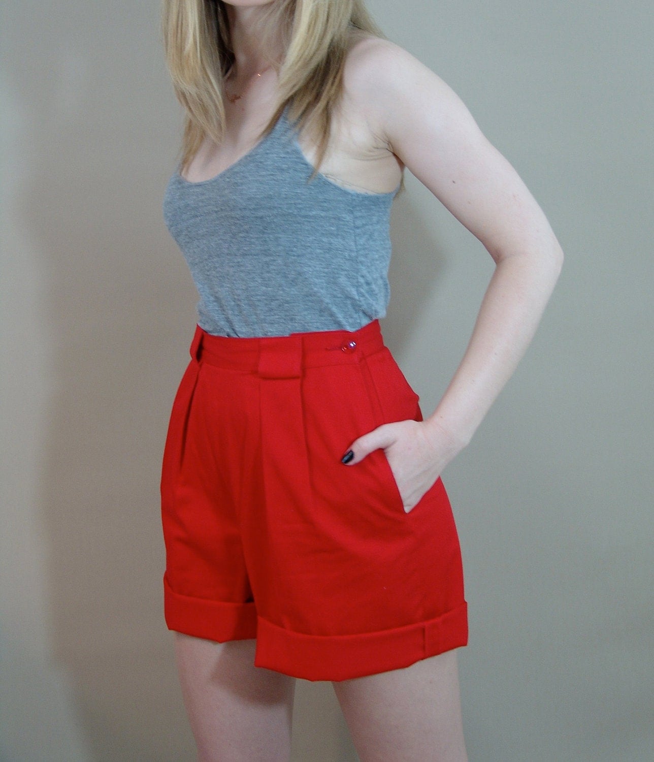 Vintage High Waisted Red Shorts Fully Lined