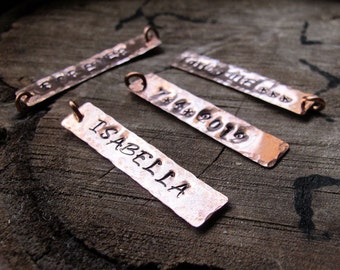 Personalized Rectangle Tag with Name - Copper Engraved Charm - Hand Stamped Hammered Bar