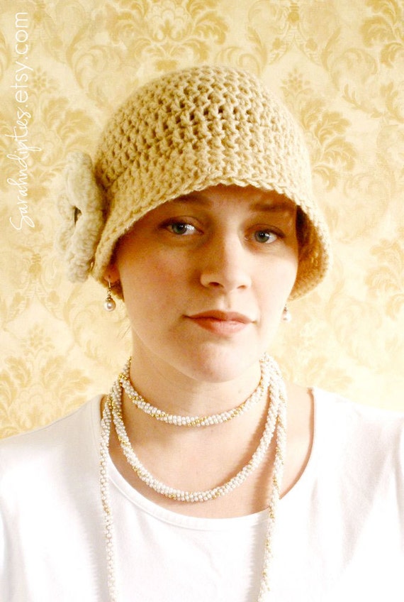 Crochet Flapper Hat with Flower INSTANT DOWNLOAD Crochet