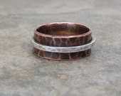 Copper Spinner Ring Wedding Band Hammered Silver Wedding Ring