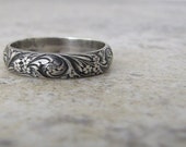 Antique Wedding Band Floral Pattern Ring Silver Floral Wedding Ring
