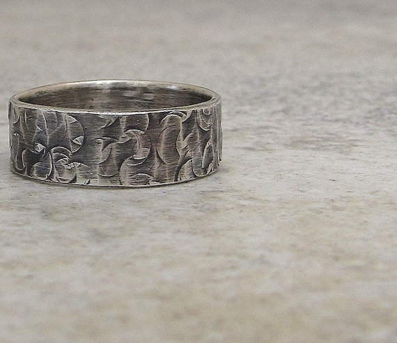 Mens Wedding Band Hammered Silver Wedding Ring Distressed Antique ...