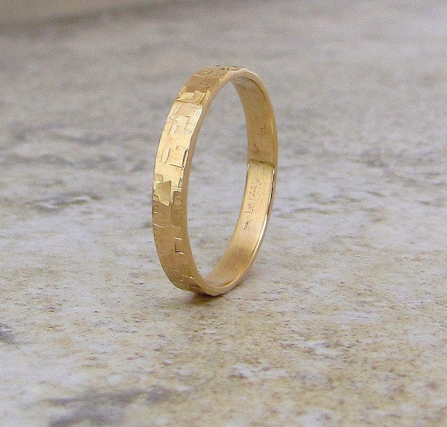 Mens Wedding Band Hammered Gold Wedding Ring 14K Distresssed