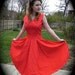 STUNNING Vintage 1950s Red Tafetta Party Dress with Unique Off Shoulder Design S M -on sale-
