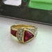 Vintage Ring 18K GE Red and Clear Rhinestones Size 4.5