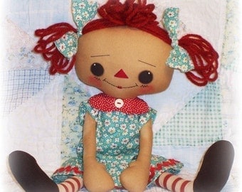 Rag Doll Pattern, Cloth Doll pattern, PDF sewing pattern, Raggedy Ann, Annie, Primitive Doll, Toy Pattern, instant download