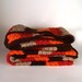 Vintage Crochet Afghan Blanket 1970s Bright Fall Colors Acrylic stripes geometric melon orange chocolate 52" x 62" or 4.5' x 5'