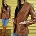 70s Womens Leather Blazer Leather Jacket / Slim Fit Brown Leather Boyfriend Blazer / Distressed Vintage Leather Hipster Jacket XS / S