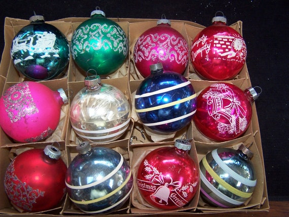 Shiny Brite Christmas Ornaments Box of 12 Large Vintage