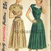 Vintage 1940s Shaped Peplum Dress Pattern Collarless or Detachable Collar and Cuffs 1948 Simplicity 2435 Bust 35