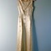 Vintage 1940s 1950s Liquid Satin Ivory Wedding Dress Boatneck Floral Embroidery Sleeveless Gown XXS XS