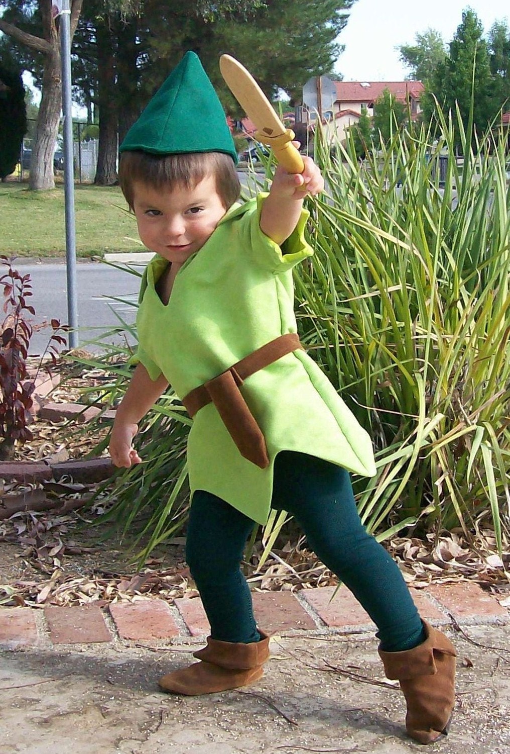 Peter Pan Costume Child Size Faux Lime Green Suede Tunic Green