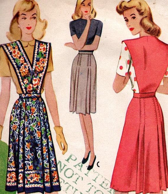 Vintage Sewing Pattern 1940s Skirt Apron Bib Housewife Dress
