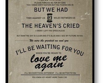 I'll Be Waiting / Adele / Lyric / DIGITAL Typography Poster / Printable