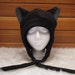 Cat Ear Hat - Black / Grey Fleece Kitty Ear Flap Aviator by Ningen Headwear