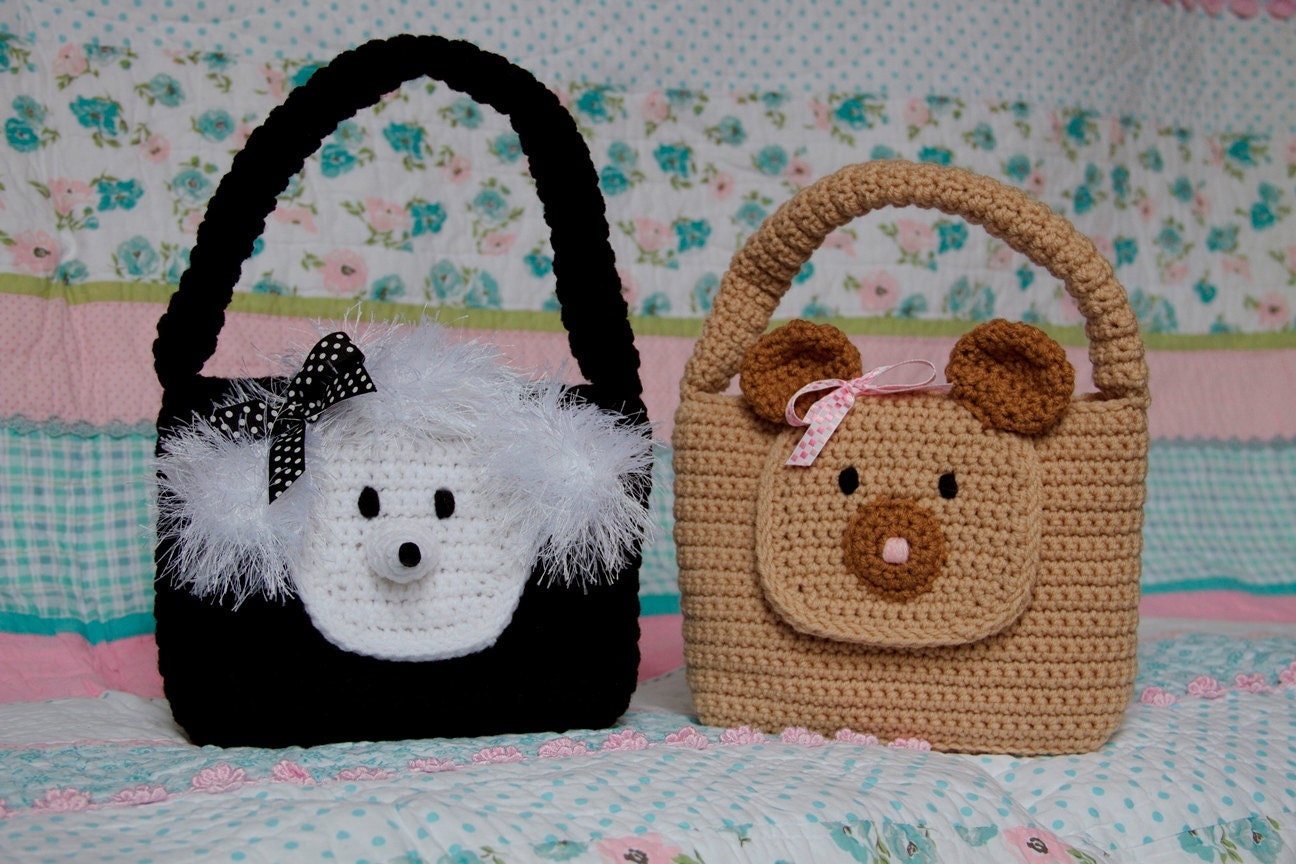 Girl Purse PDF CROCHET PATTERN Easy Animal Bear and Poodle