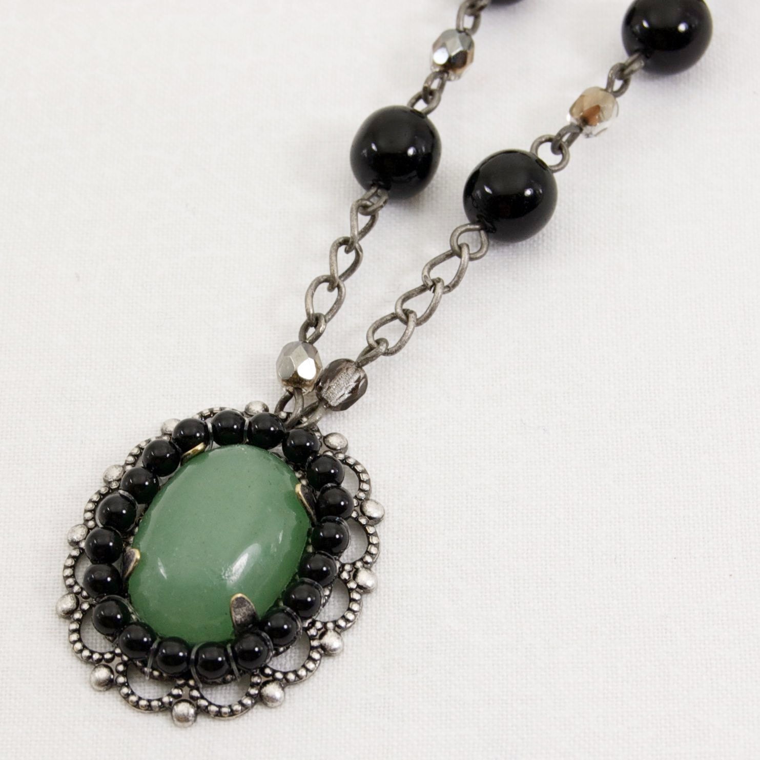 Green Aventurine Pendant Antique Silver Chain by TamsyTrends