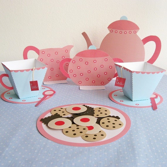 on  PDF paper tea Etsy Printable craft paper tea set craft by neskita set