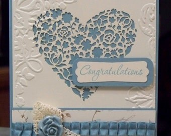 Handmade Anniversary or Wedding Congratulations Card - 5 1/2" x 4 1/4" - Stampin Up Love & Laughter - Ornate Heart