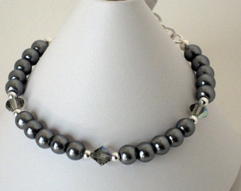 Silver Gray Pearl Bracelet, Wedding Jewelry, Gifts for Women Mom Wife Sister Daughter Grandma Teacher, Stocking Stuffers