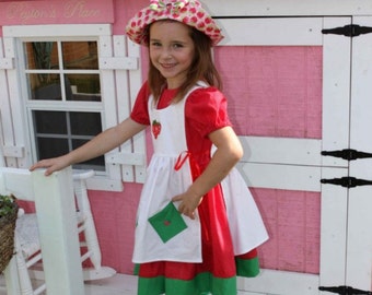 Strawberry Shortcake Costume, Made to Order, Girl sizes. 4 Pieces, Tights and Hat included. sizes larger than 6 are slightly higher.