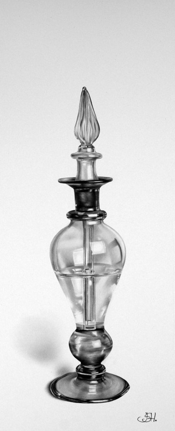 Items similar to Still Life Egyptian Perfume Bottle Pencil Drawing Fine