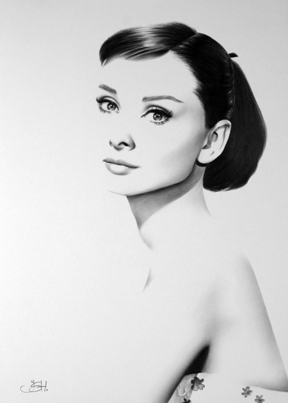 Audrey Hepburn Fine Art Print Pencil Drawing Portrait Hand