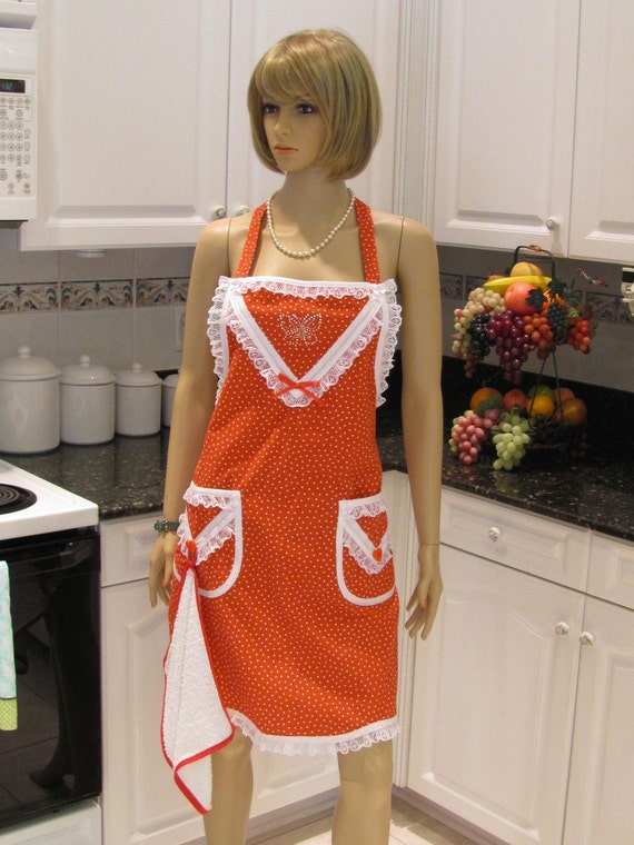 SEXY MODERN APRON full apron two pockets lace trm white