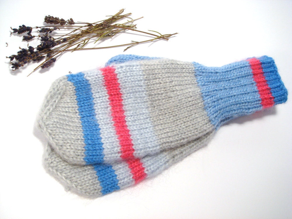 Blue women mittens winter mittens cute gray gloves