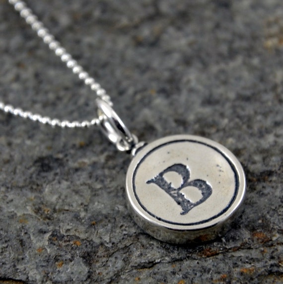 Letter B Necklace Silver Initial Typewriter Key Charm